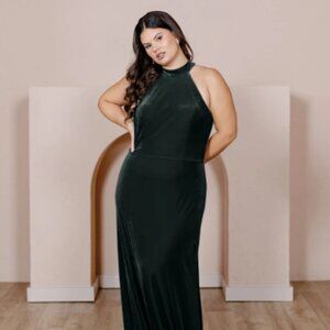 Elegant Green Velvet Halter Dress